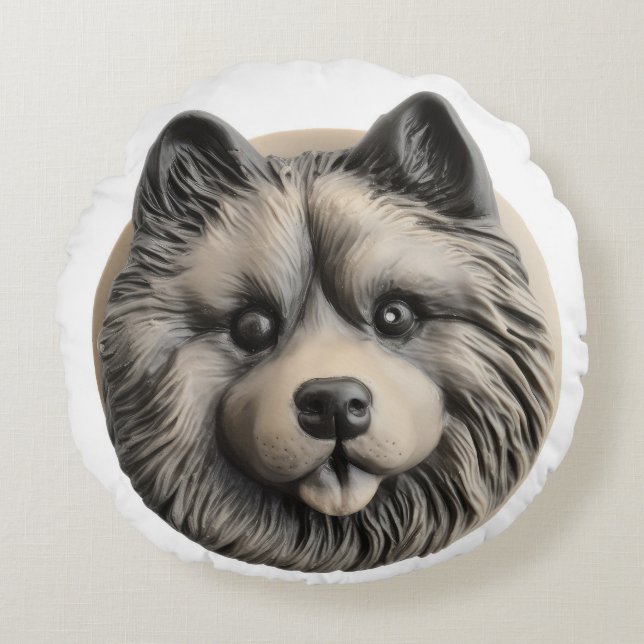 Keeshond Hund 3D Inspiriert Rundes Kissen (Vorderseite)