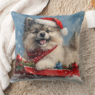 Keeshond-Hund im Schlitten Lass es schneien Weihna Kissen