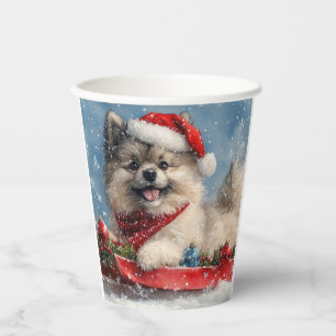Keeshond-Hund im Schlitten Lass es schneien Weihna Pappbecher