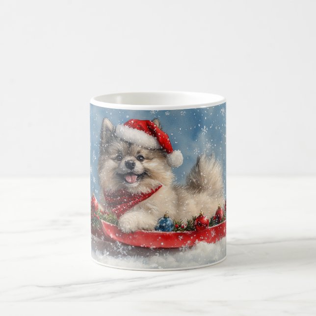 Keeshond Hund in Sledge Lass es Schnee Weihnachten Kaffeetasse (Mittel)