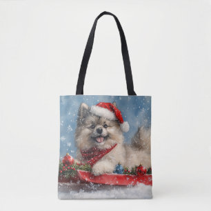 Keeshond Hund in Sledge Lass es Schnee Weihnachten Tasche