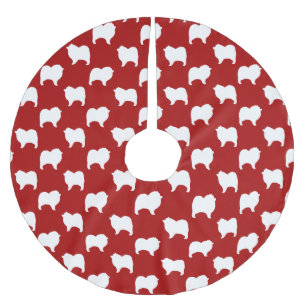 Keeshond Hund Silhouetten Muster Rot und Weiß Polyester Weihnachtsbaumdecke