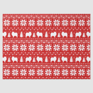 Keeshond Hund Silhouetten Weihnachtsmuster Rot Seidenpapier