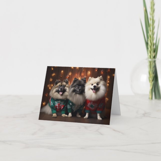 Keeshond Hunde Weihnachtskarte Karte (Vorderseite)