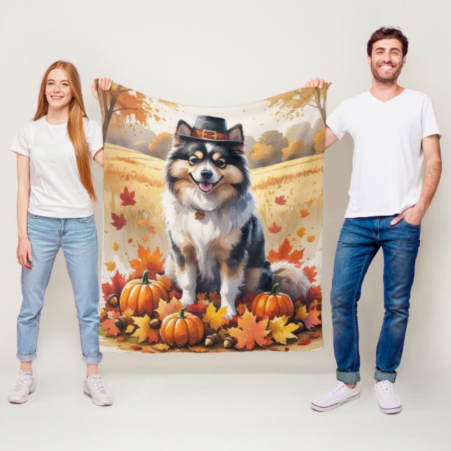 Keeshond im Herbst hinterlässt Erntedank Kunst Fleecedecke (Beispiel)