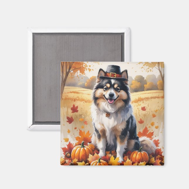 Keeshond im Herbst hinterlässt Erntedank Kunst Magnet (Vorderseite/Rückseite)