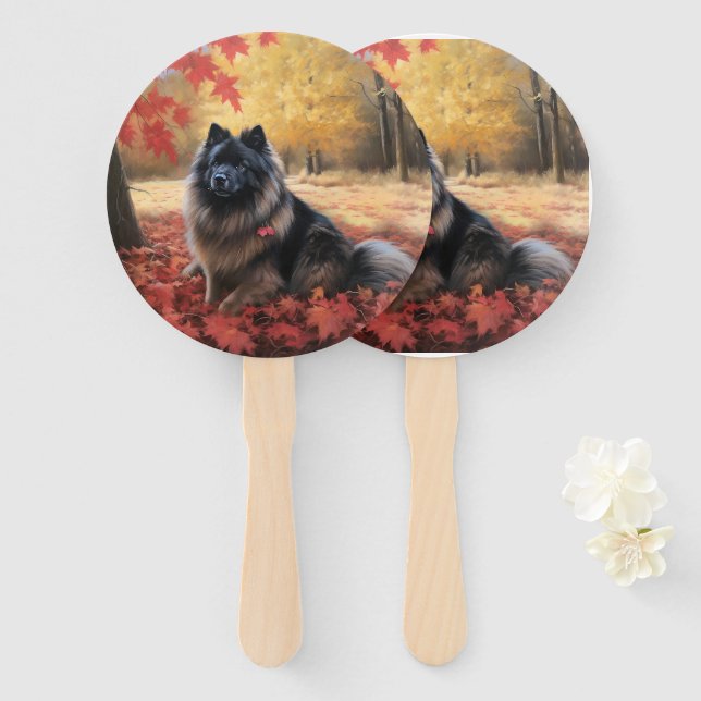 Keeshond im Herbst Leaves Fall Inspiriert Fächer (Vorne und Hinten)