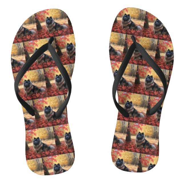 Keeshond im Herbst Leaves Fall Inspiriert Flip Flops (Fußbett)