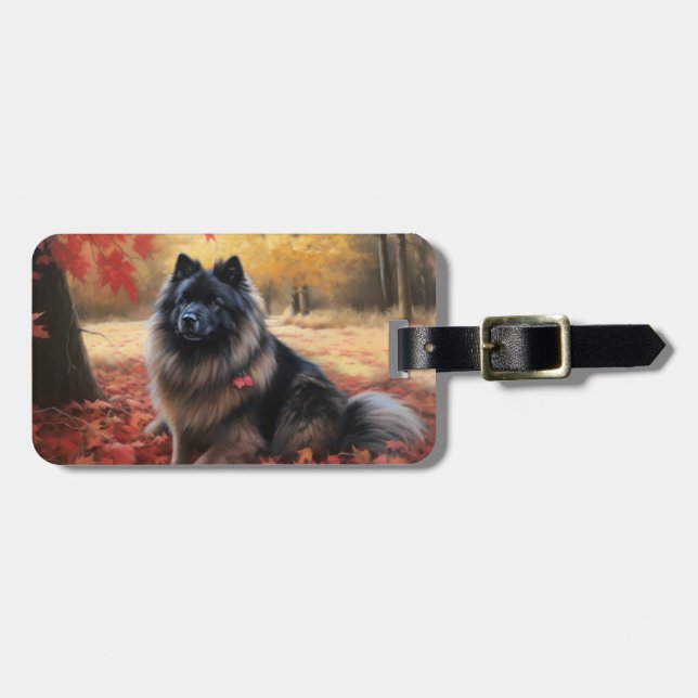 Keeshond im Herbst Leaves Fall Inspiriert Gepäckanhänger (Vorderseite horizontal)