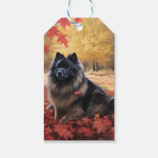 Keeshond im Herbst Leaves Fall Inspiriert Geschenkanhänger (Vorderseite)