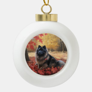 Keeshond im Herbst Leaves Fall Inspiriert Keramik Kugel-Ornament