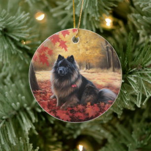 Keeshond im Herbst Leaves Fall Inspiriert Keramik Ornament