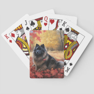 Keeshond im Herbst Leaves Fall Inspiriert Spielkarten