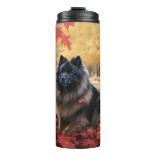 Keeshond im Herbst Leaves Fall Inspiriert Thermosbecher
