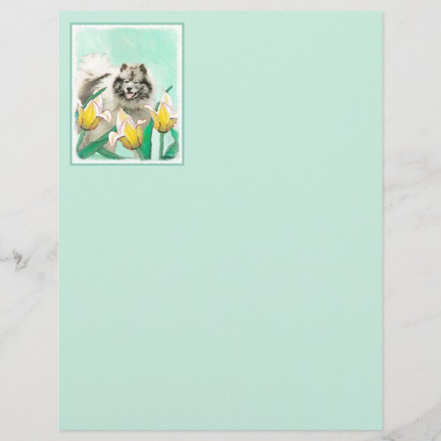 Keeshond in Tulips Malerei Niedliche Original Hund (Vorderseite)