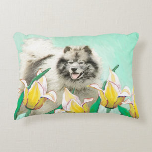 Keeshond in Tulips Malerei Niedliche Original Hund Dekokissen