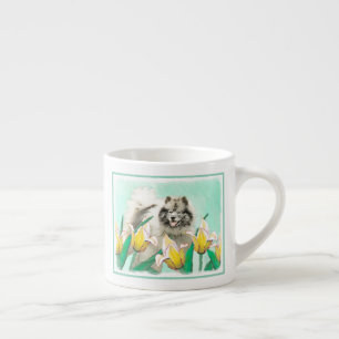 Keeshond in Tulips Malerei Niedliche Original Hund Espressotasse
