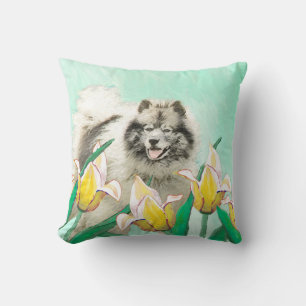 Keeshond in Tulips Malerei Niedliche Original Hund Kissen