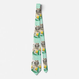 Keeshond in Tulips Malerei Niedliche Original Hund Krawatte