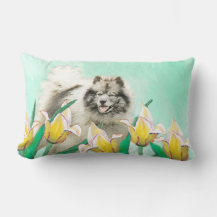 Keeshond in Tulips Malerei Niedliche Original Hund Lendenkissen