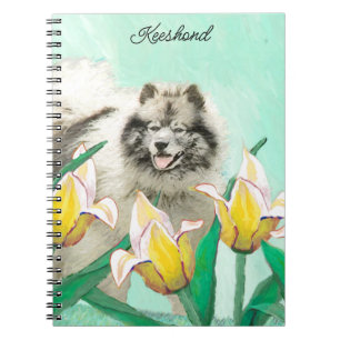 Keeshond in Tulips Malerei Niedliche Original Hund Notizblock
