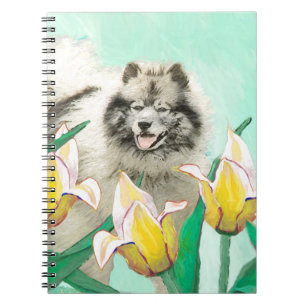 Keeshond in Tulips Malerei Niedliche Original Hund Notizblock