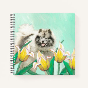 Keeshond in Tulips Malerei Niedliche Original Hund Notizbuch