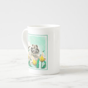 Keeshond in Tulips Malerei Niedliche Original Hund Prozellantasse