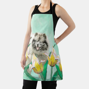 Keeshond in Tulips Malerei Niedliche Original Hund Schürze