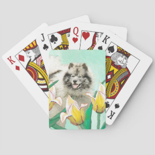 Keeshond in Tulips Malerei Niedliche Original Hund Spielkarten