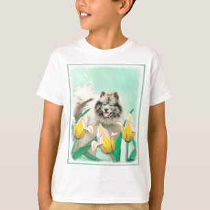 Keeshond in Tulips Malerei Niedliche Original Hund T-Shirt