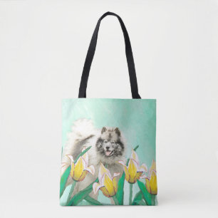 Keeshond in Tulips Malerei Niedliche Original Hund Tasche