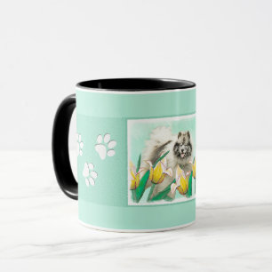 Keeshond in Tulips Malerei Niedliche Original Hund Tasse