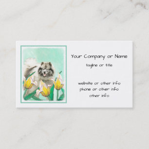 Keeshond in Tulips Malerei Niedliche Original Hund Visitenkarte