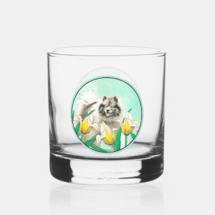 Keeshond in Tulips Malerei Niedliche Original Hund Whiskyglas
