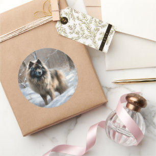 Keeshond Lass es schneien Weihnachten Runder Aufkleber