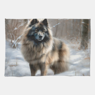 Keeshond lassen es Weihnachten schnee Geschirrtuch