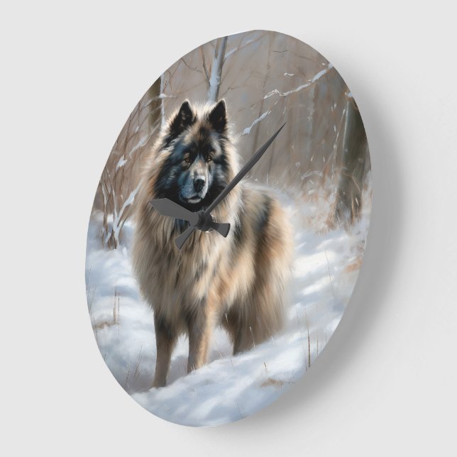 Keeshond lassen es Weihnachten schnee Große Wanduhr (Winkel)