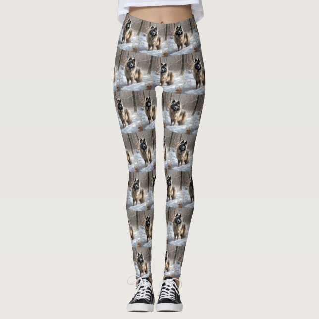 Keeshond lassen es Weihnachten schnee Leggings (Vorderseite)