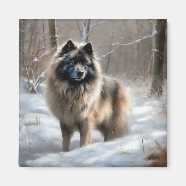 Keeshond lassen es Weihnachten schnee Magnet (Vorne)