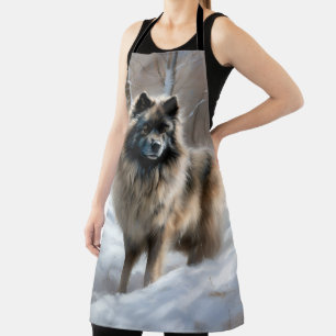Keeshond lassen es Weihnachten schnee Schürze