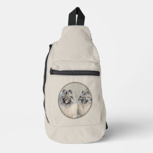 Keeshond Malen 2 Keeshonden Original Hunde Kunst Crossbody Bag