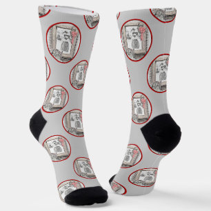 Keeshond Malen Weihnachts-Winter-Fenster Hunde Kun Socken