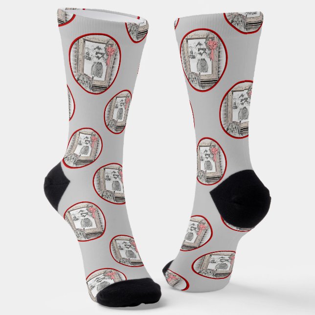 Keeshond Malen Weihnachts-Winter-Fenster Hunde Kun Socken (Gewinkelt)