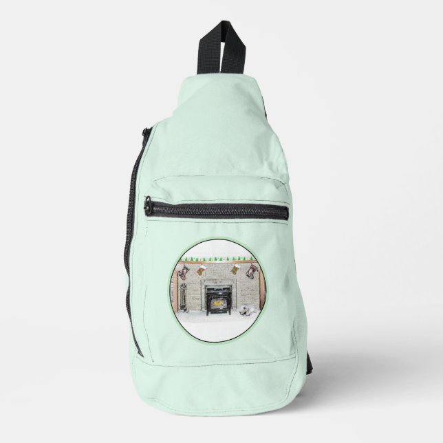 Keeshond Malen Weihnachtswelpen von Feuerplatz Art Crossbody Bag (Vorderseite)