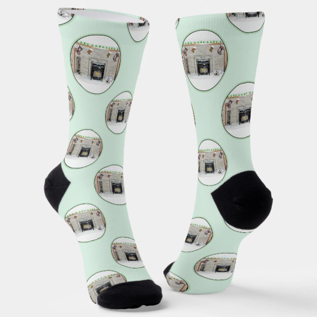 Keeshond Malen Weihnachtswelpen von Feuerplatz Art Socken (Gewinkelt)