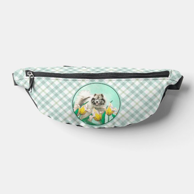 Keeshond Malerei in Tulips Niedliche Original Hund Bauchtasche (Ablage )