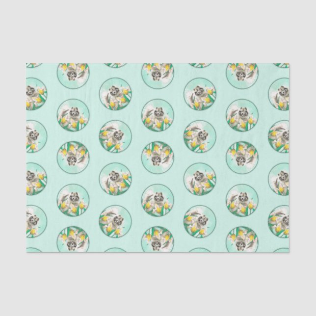 Keeshond Malerei in Tulips Niedliche Original Hund Seidenpapier (Vorderseite)