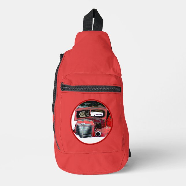 Keeshond Malerei Weihnachten Alter roter LKW Hunde Crossbody Bag (Vorderseite)