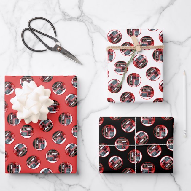 Keeshond Malerei Weihnachten Alter roter LKW Hunde Geschenkpapier Set (Vorderseite)